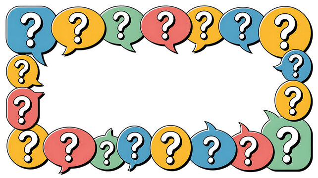 Colorful speech bubbles with question marks forming a border cartoon