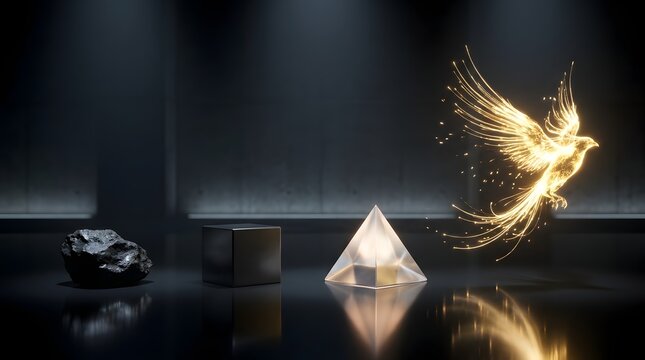 Abstract Geometric Shapes and Luminous Phoenix