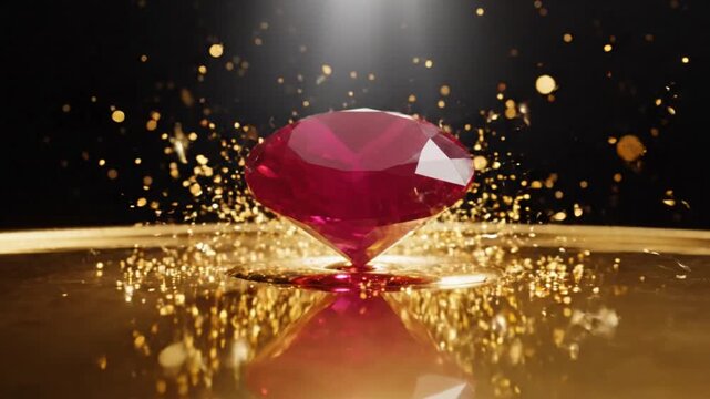 Luxurious Ruby Gemstone on Gold Surface.