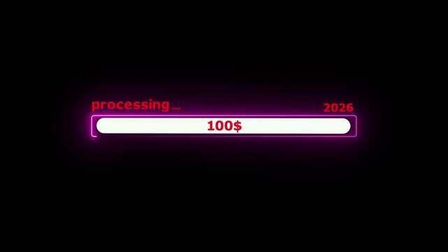 New year 2026 loading bar icon animation. Year changing on black background 4K video animation.