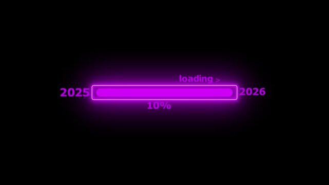 New year 2026 loading bar icon animation. Year changing from 2025 to 2026 on black background 4K video animation.