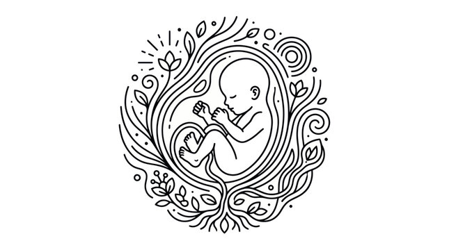 Newborn baby fetus in womb, natural growth, life cycle, organic art