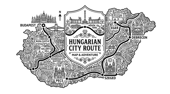 Hungarian City Route Map: Budapest, Eger, Debrecen, Szeged, Pecs, Buda Castle