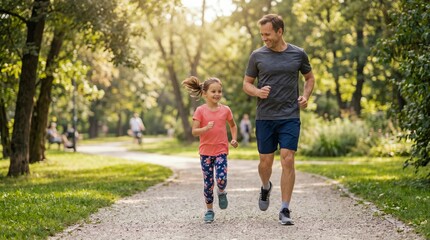 Obraz premium Family enjoying outdoor sports activities in sunny park, focusing on father-daughter bonding through exercise. concept of healthy lifestyle, family fitness, active living, nature connection