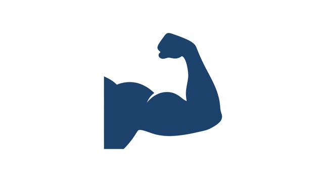 Blue silhouette of strong flexed bicep muscle.