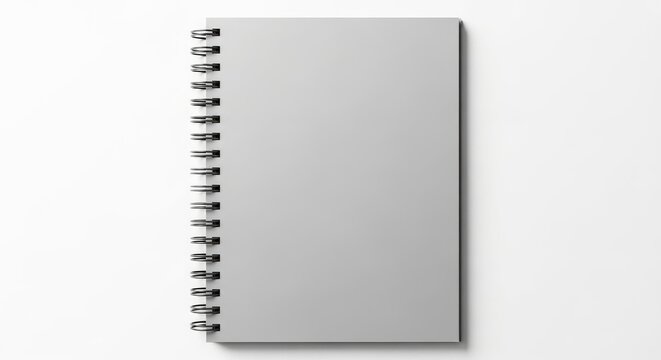 Gray spiral bound notebook on white background blank