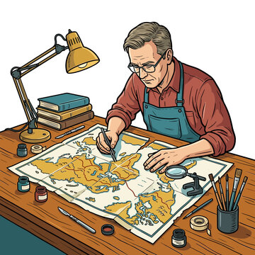 Cartographer restoring paper map