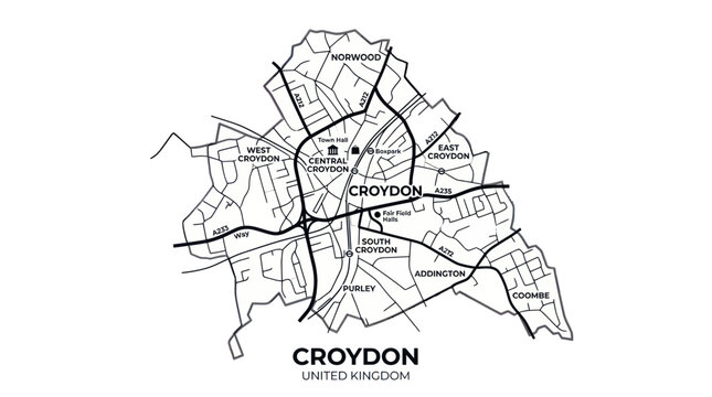 Croydon Map Outline - United Kingdom City Navigation