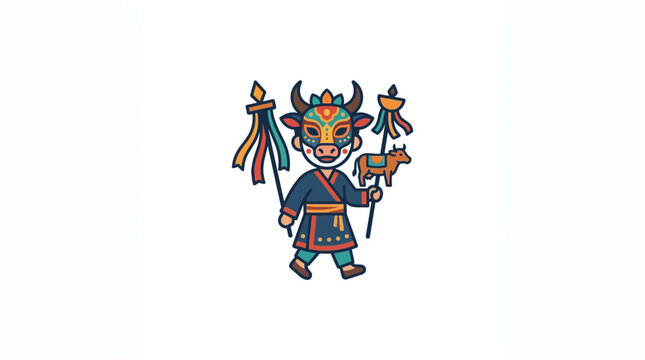 Illustration of a Traditional Korean Ox Mask Dancer