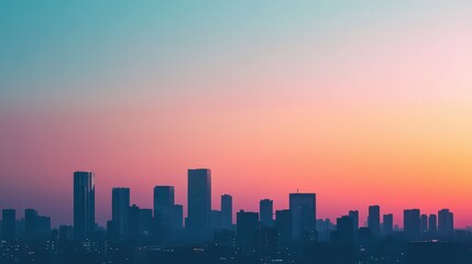 Fototapeta premium City skyline at sunset with colorful gradient sky