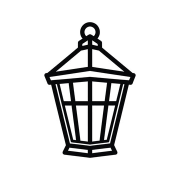Black outline icon of a hanging vintage outdoor garden lantern Vector
