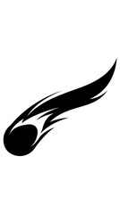 Black comet silhouette with fiery tail on white background © Nila
