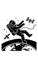 Obraz premium Astronaut Floating in Space Near Earth and Space Station