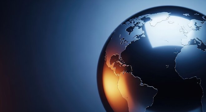 Globe with orange and blue lighting on right side earth