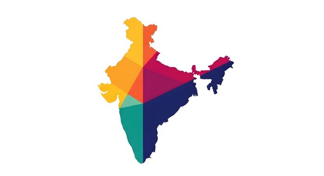 Colorful geometric vector map of India on white background