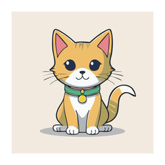 Obraz premium Cute cartoon cat with collar and tag
