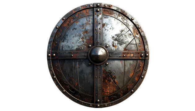 Realistic Viking Round Shield Isolated With Rivets Metal Texture And Rust