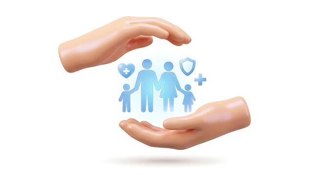 Family Health & Life Insurance Protection - Hands Protecting People Icons for Healthcare, Security, and Wellbeing