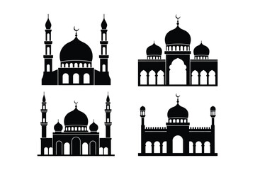 Islamic mosque architecture silhouettes with domes and minarets, architecture © Sadek