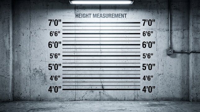 Empty Police Mugshot Height Chart Backdrop Against A Concrete Wall for Criminal Identification and Forensic Evidence Documentation