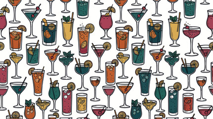 Colorful Cocktail Pattern Seamless, Refreshing Drinks, Party Bar Decor © Roni