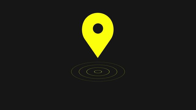 Map pin pointer with radar pulse animation on black background for navigation design concept