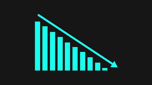 Decreasing bar graph shows financial decline with animated arrow motion footage