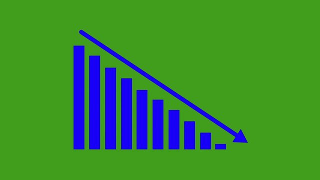 Blue bar chart showing decline with arrow indicating downward trend footage
