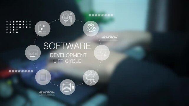 Innovative Approach to Software Development Life Cycle with Technology Icons Representing Each.