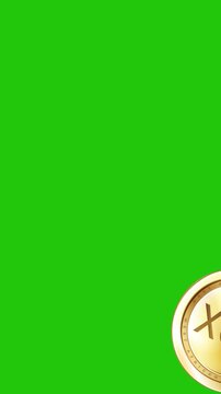 Vertical 3D animation of golden West African CFA Franc (XOF) coins falling over a green screen. Includes a black-and-white luma matte for easy background isolation and custom video editing.