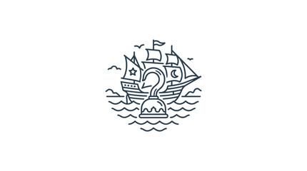 Vintage ship illustration sailing with question mark buoy © Jackpotadb