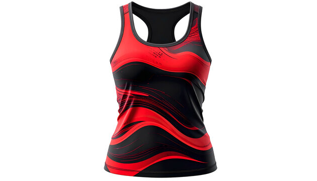 Red and Black Abstract Wave Pattern Racerback Tank Top Isolated