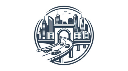 Naklejka premium Cityscape with Bridge and Cars, Urban Transportation and Skyline Vector Illustration