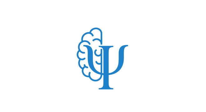 Blue brain and psi symbol logo for psychology clinic.