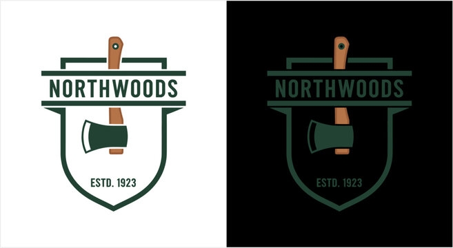 Northwoods Axe Emblem Logo Design.
