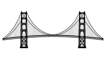 Fototapeta premium A black and white illustration of a suspension bridge with two towers