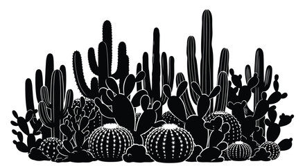 Black and white cactus illustration © MohammadMasud