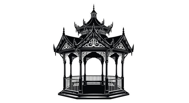 Black and white thai style pagoda gazebo