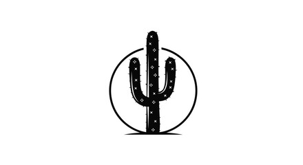 Black cactus icon in a circle © MohammadMasud