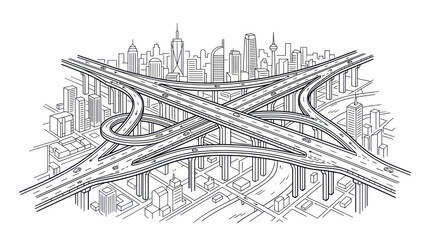 Fototapeta premium Complex Highway Interchange Over City Skyline