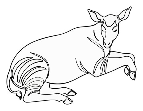 Okapi sleeping minimalist line art vector illustration. Generative AI