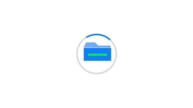 Blue folder download icon animation 4k, document symbol, business organization, office storage