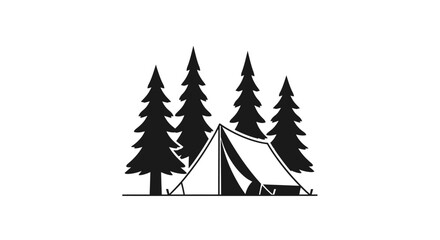 Obraz premium Silhouette of a tent nestled among pine trees