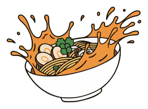 Pho bo bowl vietnamese soup illustration. Generative AI