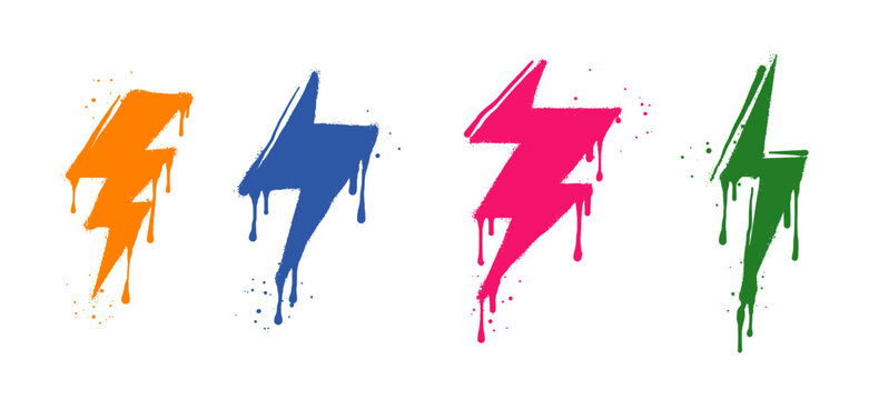 Spray painted graffiti Electric lightning flash, Lightning bolt. Drops of sprayed thunder bolt symbol. isolated on white background. vector illustration