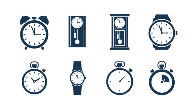 Clock collection vector illustrations timepieces watches and timers