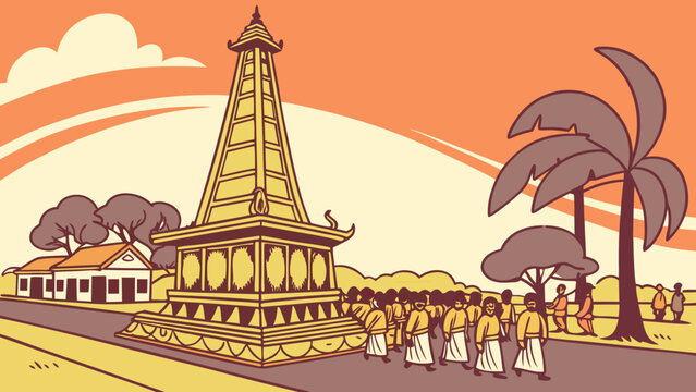 Tugu Yogyakarta Landmark and Traditional Javanese People Illustration