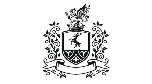 Heraldic Coat of Arms Emblem with Griffin and Deer