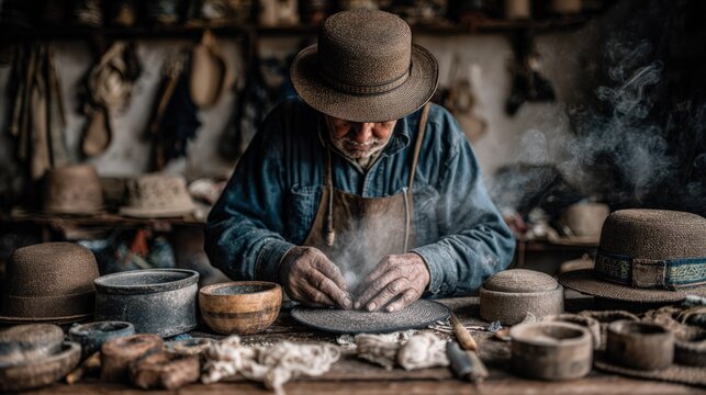 Peruvian Hat Maker Shaping Traditional Wool Hats
