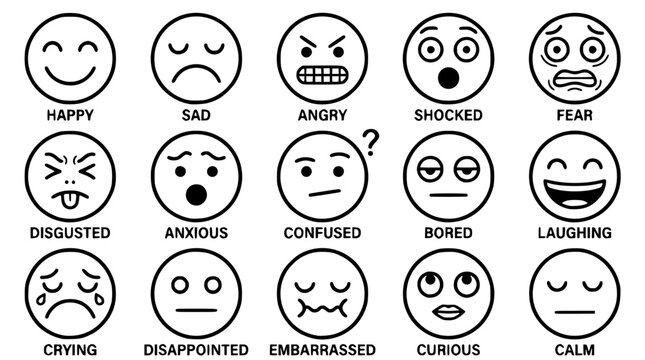 Various Emotions Vector Graphic Illustration with Facial Expressions